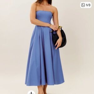 Reformation Astoria Strapless Dress in Dusk Blue